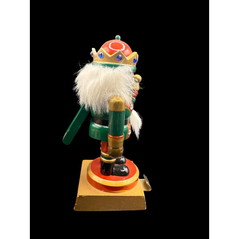 Vintage Wooden Nutcracker Soldier Figurine With Crown & Jewel Accents - Picture 3 of 7
